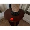 Image 3 : Round Wooden Side Table 22" Dia w/ Undershelf & Table Lamp w/ Woven Base 29"H