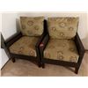 Image 1 : Qty 2 Wooden Armchairs w/ Woven Sides Seat Cushions & Backs 28" x 30"