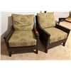 Image 1 : Qty 2 Wooden Armchairs w/ Woven Sides Seat Cushions & Backs 28" x 30"