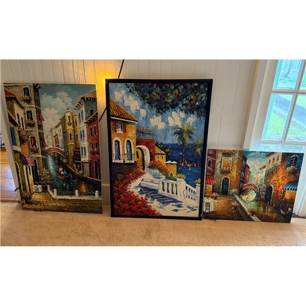 Qty 3 City Scene Artworks, Misc Sizes