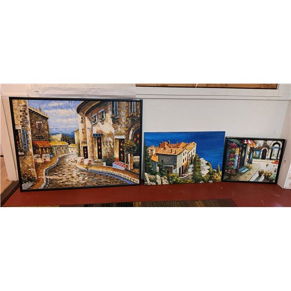 Qty 3 City Scene Artworks, Misc Sizes