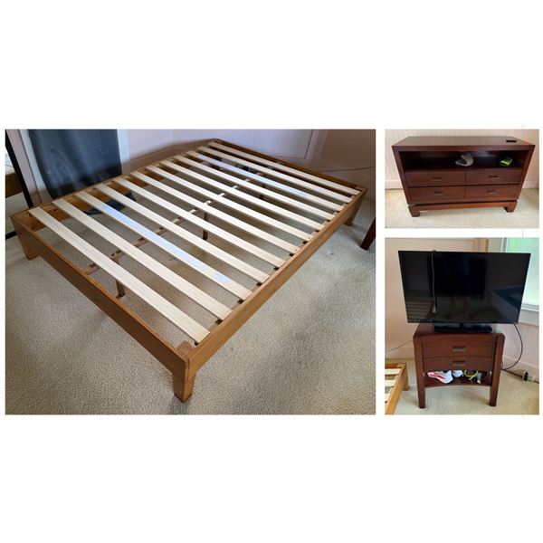 Platform Bed Frame w/ Night Stand, TV & Cabinet w/ Drawers, Misc Sizes