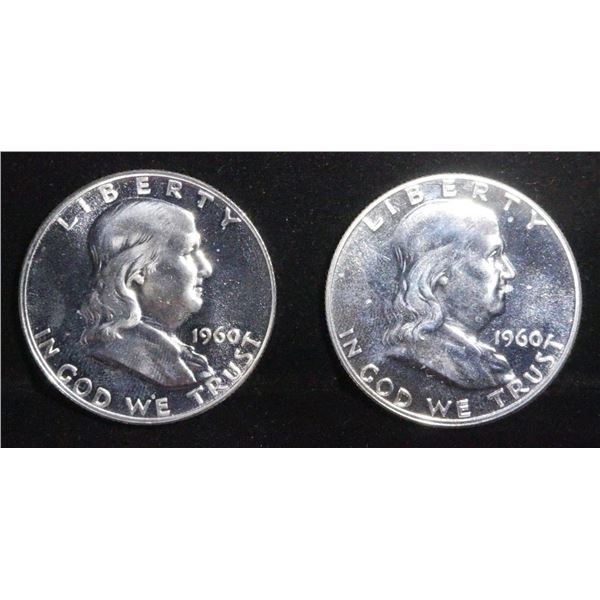 (2) 90% SILVER 1960 FRANKLIN HALF DOLLARS PROOF BU