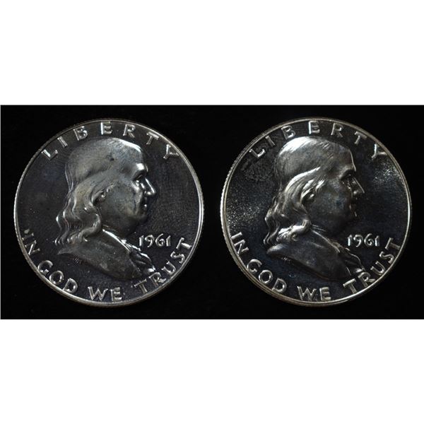 (2) 90% SILVER 1961 FRANKLIN HALF DOLLARS PROOF BU