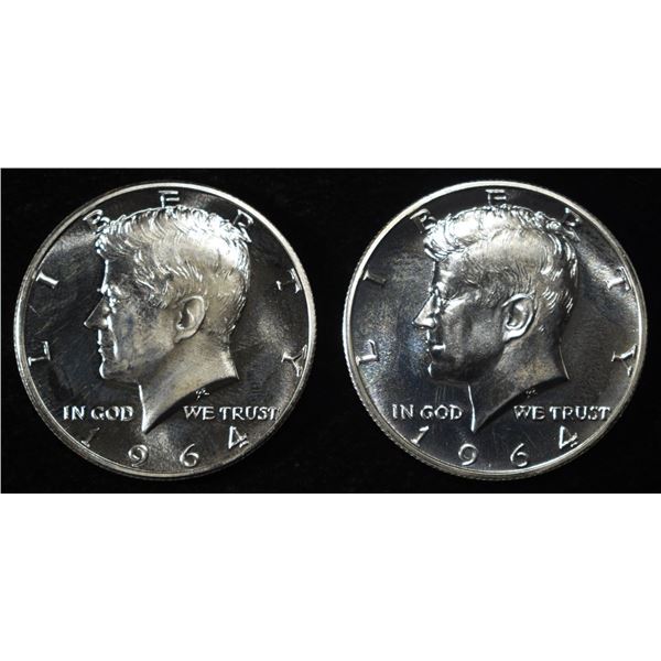 (2) 90% SILVER 1964 KENNEDY HALF DOLLARS PROOF BU