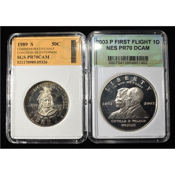2003-P 1ST FLIGHT SILVER $ & 1989-S CONGRESS HALF