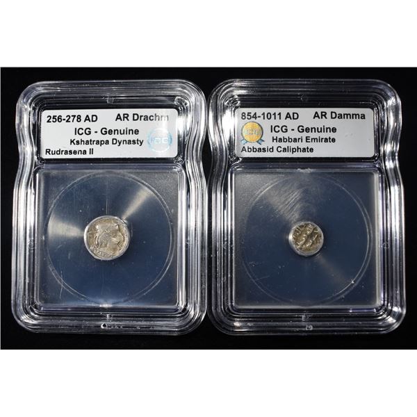 2 SILVER ANCIENTS 854-1011AD DAMMA, 256-278 DRACHM