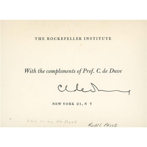 Nobel Prize Winner Christian de Duve signed card