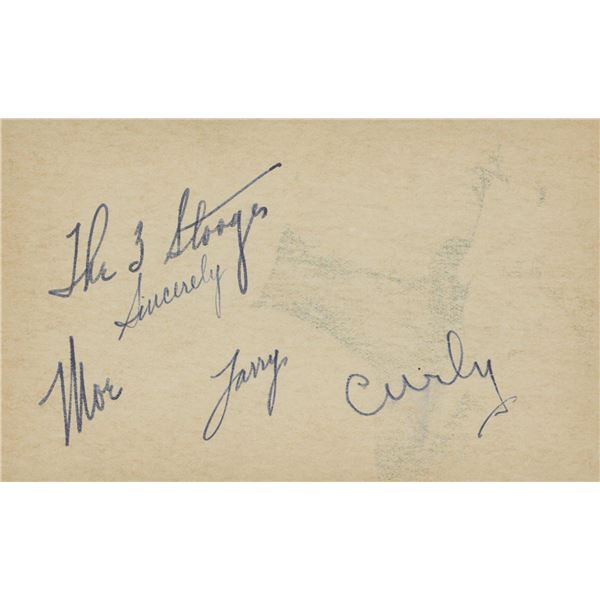 Three Stooges signed postcard. GFA authenticated
