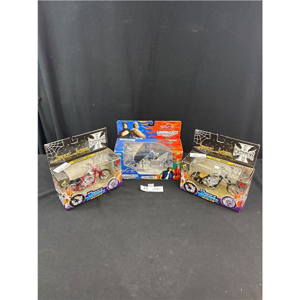 3 Diecast Motorcycles 1/18th Scale Sealed in Package