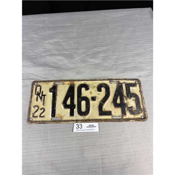 1922 Ontario License Plate