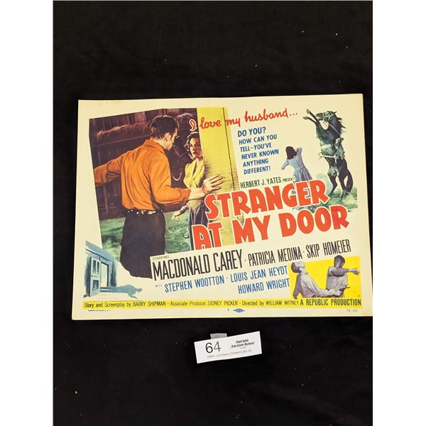 Original 1956 Title Card Stranger at My Door Movie Poster