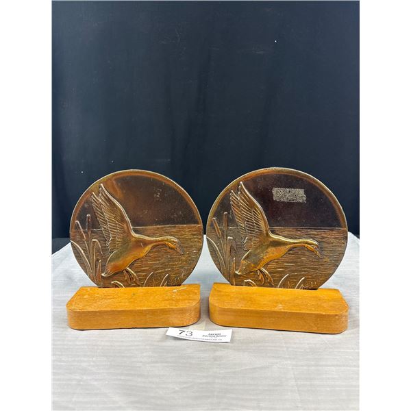 Pair of Vintage Brass Loon Duck Book Ends