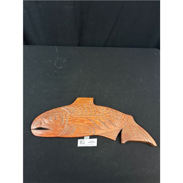 18" Wide Nicely Carved West Coast Native Salmon Signed