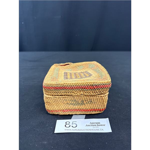 Very Old West Coast Native Salish Lidded Box 4" x 4" x 2.25" Tall Has Some Damage