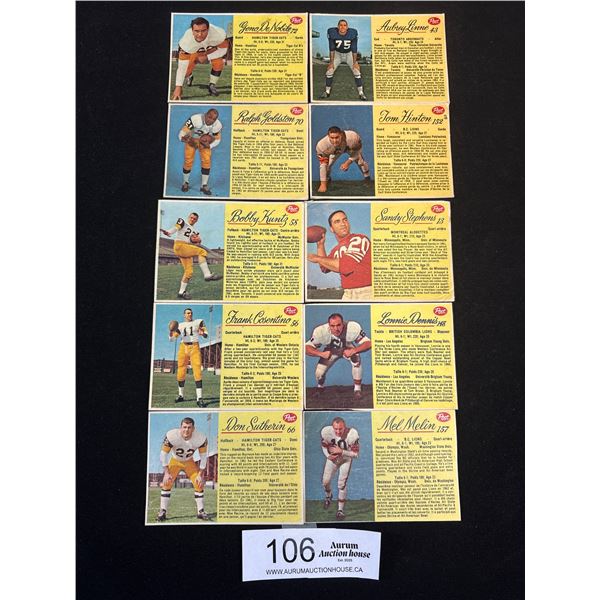Lot of 10 1963 Post Cereal CFL Football Cards All 5 Hamilton Tiger Cats, 3 BC Lions +
