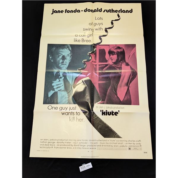 Original 1971 1-Sheet Klute Jane Fonda Oscar Winner Movie Poster