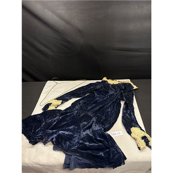 Early 1900s Blue Velvet + Lace Work Dress