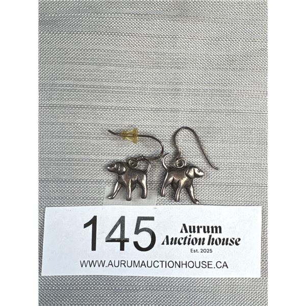 Pair of Unusual Sterling "Dog" Earrings