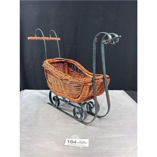 Doll Sled Metal + Wicker Approx 14" x 16"