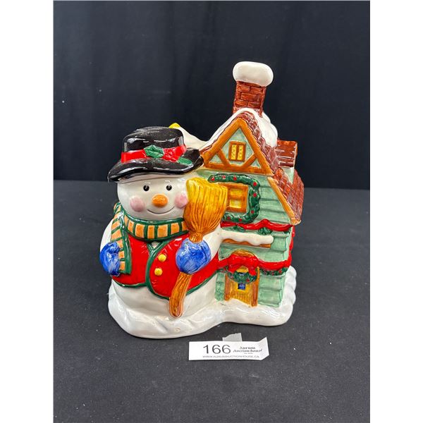 Lg Frosty Snowman Cookie Jar, Approx 10" Tall