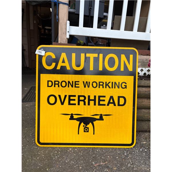 Yellow Metal "Drone Working" Metal Sign