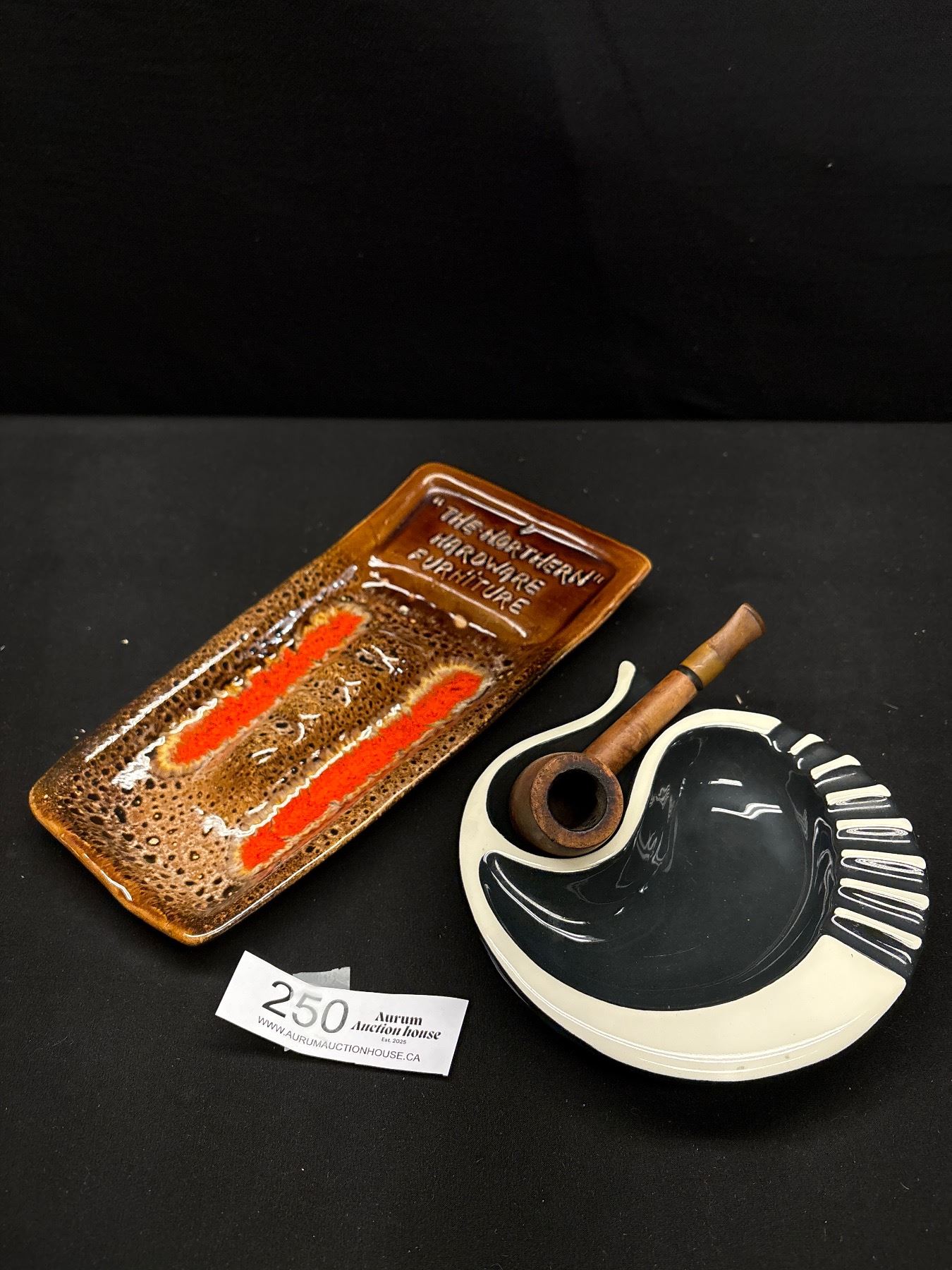 Mid-Century Pipe Ashtray w/ Pipe & Drip Glaze Advertising Ashtray