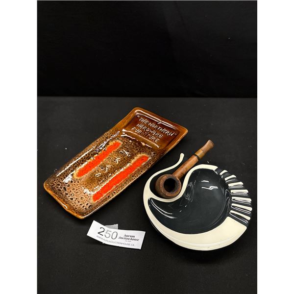 Mid-Century Pipe Ashtray w/ Pipe & Drip Glaze Advertising Ashtray
