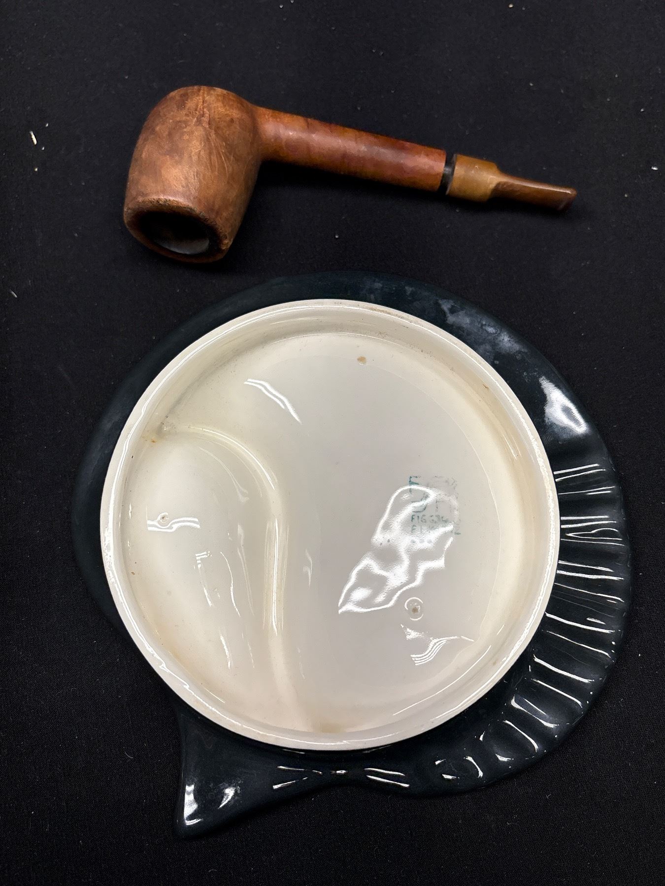 Mid-Century Pipe Ashtray w/ Pipe & Drip Glaze Advertising Ashtray