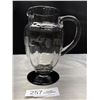 Image 1 : Unique Vintage 8" Ribbed Glass Pitcher w Etched Design & Black Glass Base