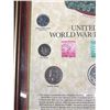 Image 2 : Professionaly Framed 11" x 13" United States WW2 Coin Collection with Silver Coins and Stamps