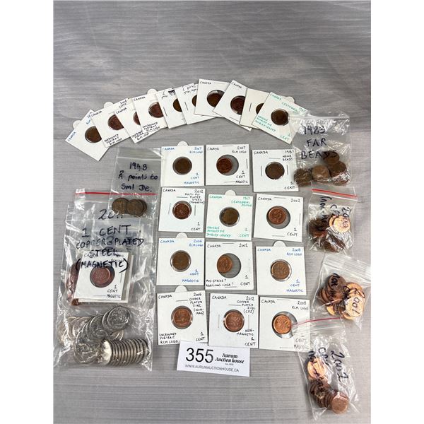 Bag of Canadian Coins, 1999 (May) Quarters - all Brilliant Uncirculated, Hard to Find 1 Cents = RCM