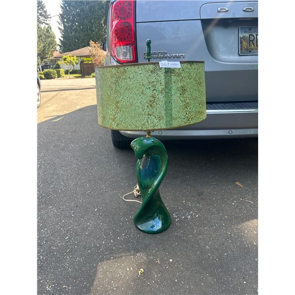 Very Nice Mid-Century Lamp Green Glass Lamp 34" Tall Shade is 17" Diameter Very Cool Look NO SHIPPIN