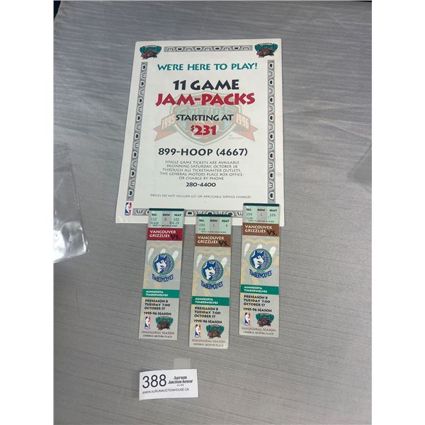 Vancouver Grizzlies 2nd Ever Home Game (Pre Season) October 17,1995 Vs Minnesota Timberwolves and a 