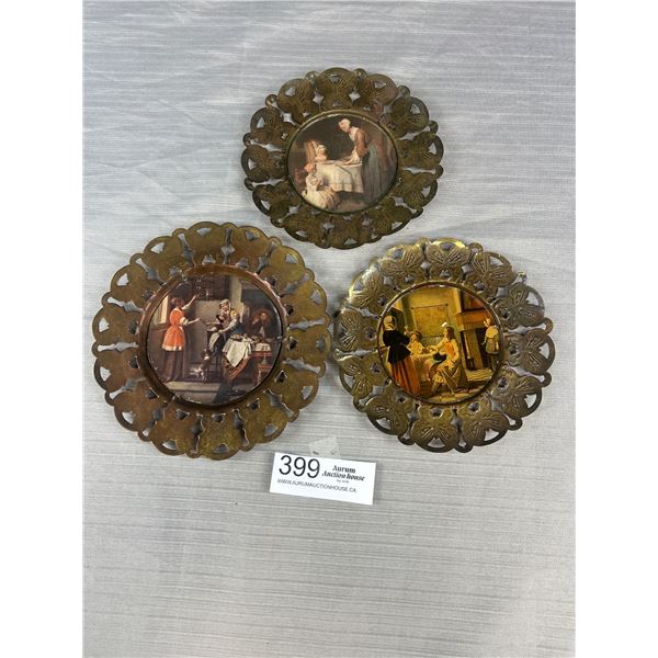 Lot of 3 Vintage Farmhouse Cutout Butterfly Frames - Hammered Brass w/ Vintage Pictures