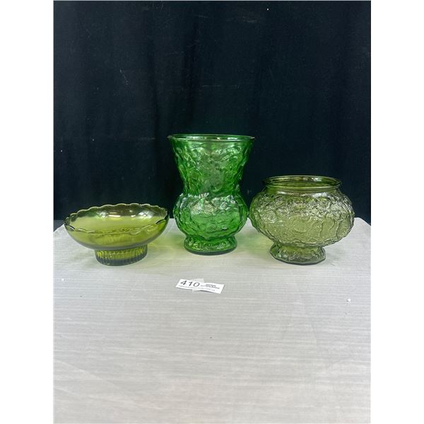 3 Vintage E.P. Brooy Green Glass
