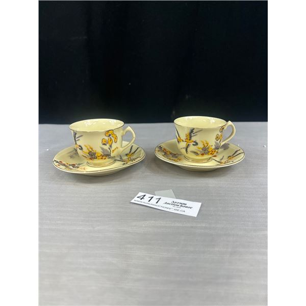 2 Delicate Hand Panited Cup and Saucers Made in Japan