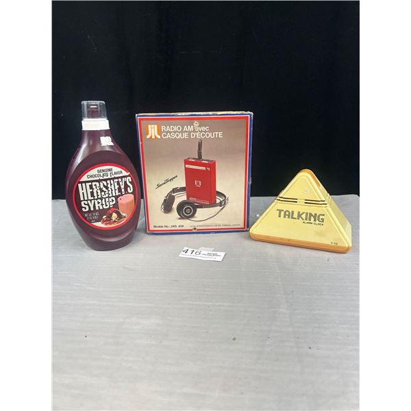 Lot of 3 Vintage Radios 1 Being a Hershey's Syrup Bottle