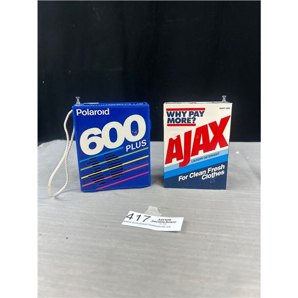 2 Vintage Promotional Radios A-Jacks Laundry Detergents and Polaroid 600