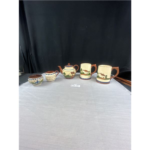 Vintage Dartmouth Pottery (Moto Wear ) Teapot Cream and Sugar and Tankards