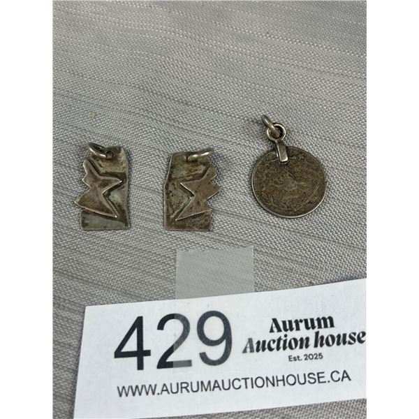 3 Antique Sterling Silver Pendants
