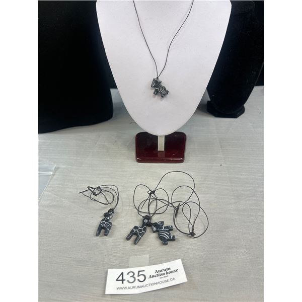 4 Hand Carved Native Pendants w. Black Cord Necklaces