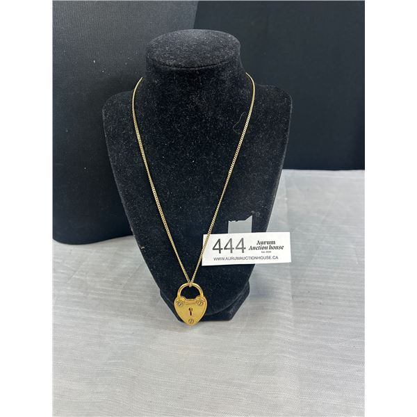 Gold Tone Secure Couture Lock Pendant w/ Chain Necklace