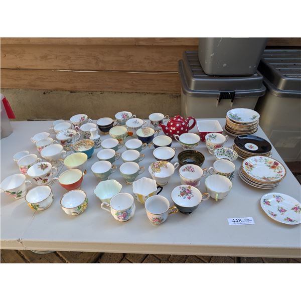 Nice Large Lot of Mismatched Bone China Teacups & Saucers