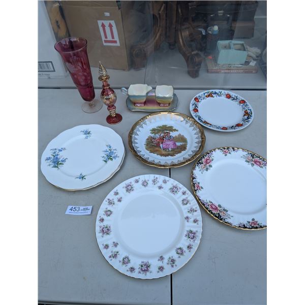 Vintage Poreceline Lot of Bone China Cranberry Glass amd Royal Winton Cream & Sugar