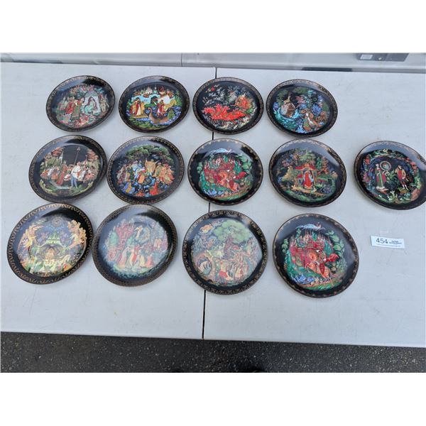 Lot of 13 Vintage 1988 Russian Hand Painted Decorative Plates