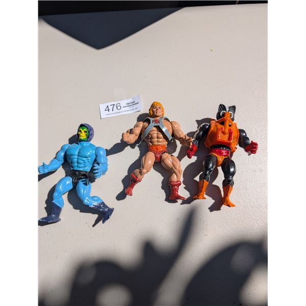 Lot of 3 Vintage Action Figures Moto Skeleton, He-Man, Motu Stinker