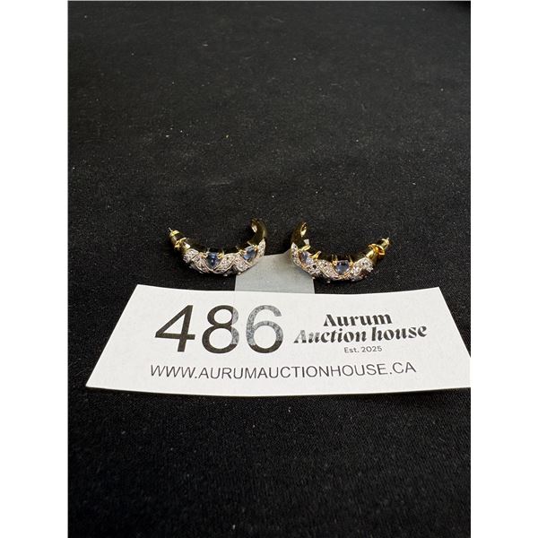 Pair of Gold w/ Stones Half Hoop Earrings
