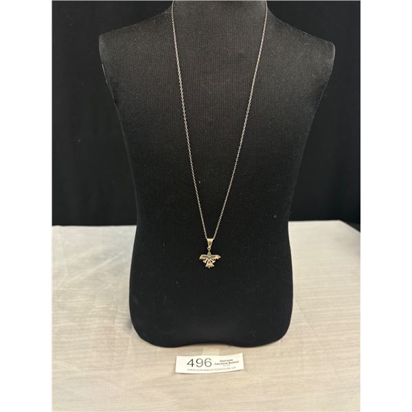 Vintage Sterling Silver Aztec Eagle Pendant, Marked 950, w/ Long SS Chain Necklace
