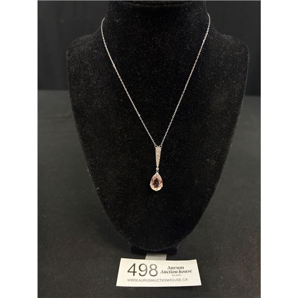 Silver w/ Austrian Crystal Swarvoski Pendant w/ Chain Necklace, Marked w/ Swan